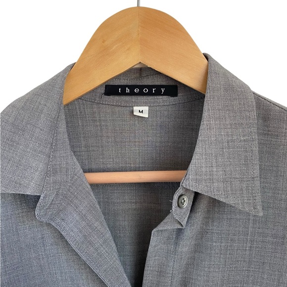 Theory Gray Button Down Collared Shirt 3/4 Sleeve Size Medium - Picture 2 of 8